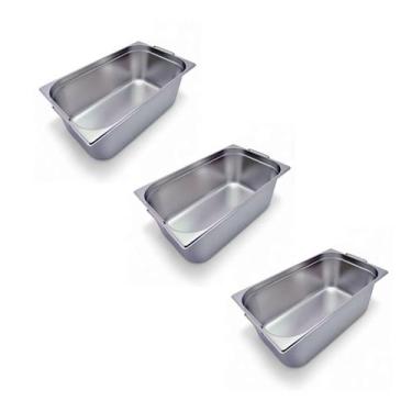 Imagem de Kit 3 Cubas Gastronômica Inox GN 1/1 150mm com Alça Prateada - Chef Li
