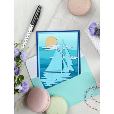 Imagem de 1 molde de corte de veleiro, tema da lua, moldes de corte de aço carbono, estêncil, modelo de álbum de recortes, para álbum de fotos faça você mesmo, cartão de papel decorativo em relevo, 145 x 89 x