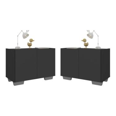 Imagem de Kit 2 Mesas De Cabeceira 2 Portas E Pés Mp4139 Preto cinza Preto cinza