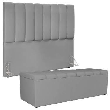 Imagem de Kit Cabeceira Casal 140cm Com Calçadeira Recamier Baú Cinza