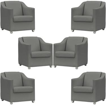 Imagem de Kit 6 Poltronas Mila Corino Cores Pé De Plástico Cromado - Cinza Corino