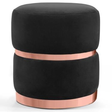 Imagem de Puff Decorativo Com Cinto E Aro Rosê Round C-300 Veludo Preto - Domi