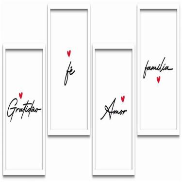 Imagem de Conjunto Quadros Decorativos 4 Pçs Mdf 30X40 Amor E Familia Titulo Moldura Branca