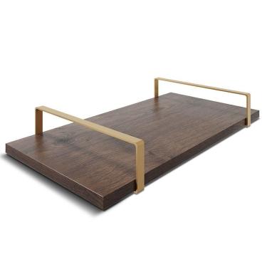 Imagem de Bandeja Decorativa 25x50cm Borda Infinita Castanho Com Alça Cobre