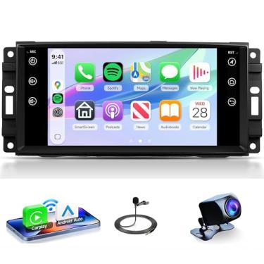 Imagem de Rádio de carro 4 núcleos 4G + 64G Android para Jeep Wrangler JK 2007-2018/Jeep Grand Cherokee/Commander/Compass, para Dodge Ram Pickup Series/Challenger/Avenger (2009-2011) Wireless Carplay Android