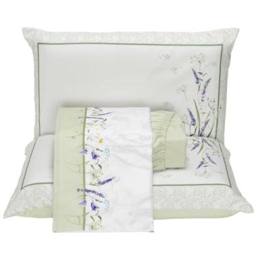 Imagem de Jogo Cama Lençol Santorini King Estampa Florida Percal 300 Fios 4 Peças - Verde Lavanda