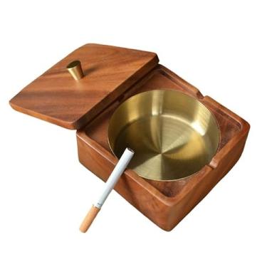 Imagem de Cinzeiro à prova de vento com capa, forro de aço inoxidável, uso interno e externo, bandeja quadrada de 12 cm para fumantes em casa, escritório, terraço, pátio e festas