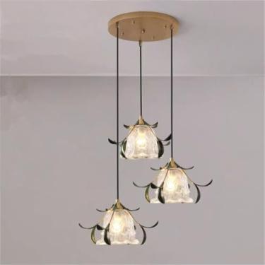 Imagem de Lustre Americano Pastoral com Criatividade Francesa e Flores para Sala de Estar, Sala de Jantar, Quarto, Escritório, Casa de Campo ou Escada - Luminária Pendente LED (GA 3 Lâmpadas)