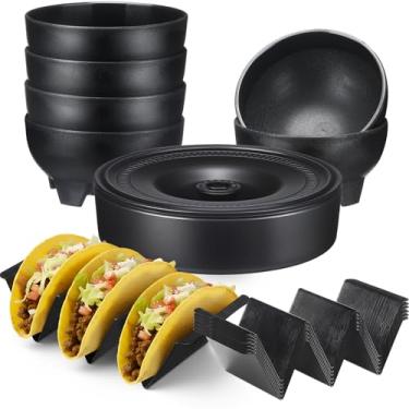 Imagem de Sawysine Conjunto de 6 tigelas de salsa, 6 suportes para taco e 1 caixa de servidor com suporte de tortilha, conjunto de recipientes elegantes e resistentes para preparação e armazenamento de tacos