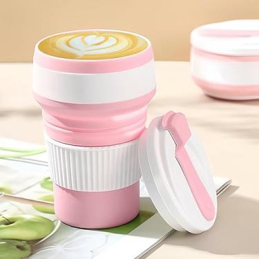 Imagem de Copo de viagem dobrável portátil, caneca dobrável reutilizável com tampa, tamanho de bolso para acampamento, caminhadas, viagens ao ar livre (rosa)
