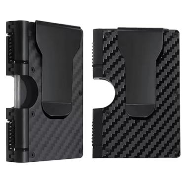 Imagem de LILTOM Porta-cartão de crédito de alumínio minimalista fino com bloqueio de RFID, capa carteira de metal com clipe de dinheiro, carteira de tamanho pequeno, carteira masculina de fibra de carbono