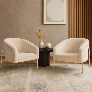 Imagem de Poltrona Sala Industrial Alta Champanhe Kit 2 Stella Suede D03 - D`rossi Cor Bege