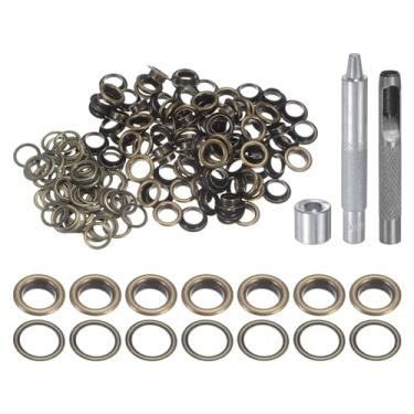 Imagem de HARFINGTON Kit de ferramentas de ilhós, 100 peças, conjunto de ilhós de cobre de 8 mm com furador oco, ferramentas de fixação de ilhós para roupas cinto de tecido de couro, bronze