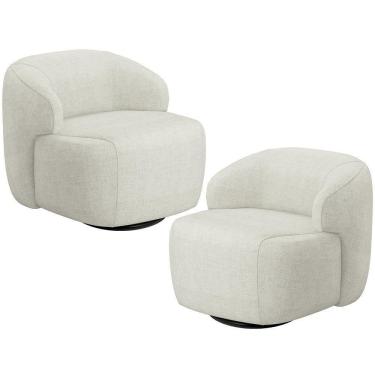 Imagem de Kit 02 Poltronas Decorativa Orgânica Giratória Para Sala Living Barolo L06 Linho Cru - Lyam Decor