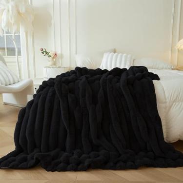 Imagem de MEGO Manta fofa de pele de coelho sintética, cobertor felpudo de pelúcia com nervuras de luxo para cama, sofá, cadeira, decorativo, desgrenhado, quarto, sala de estar, cobertor peludo para crianças