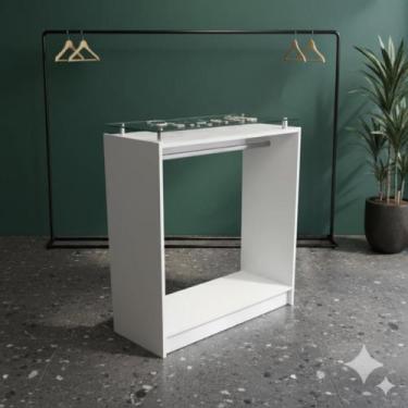 Imagem de Balcão central para loja expositor arara cabideiro com vidro boutique 