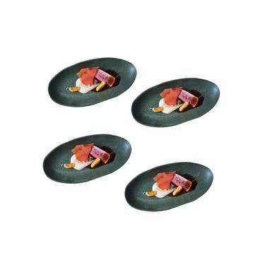 Imagem de Conjunto de Travessas Ovais Grandes Porto Brasil Orgânico Greenery 32x16cm - 4 Peças