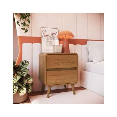 Imagem de Mesa de Cabeceira 2 Gavetas Curve Carvalho Xingu 47x36x58cm Completa Móveis