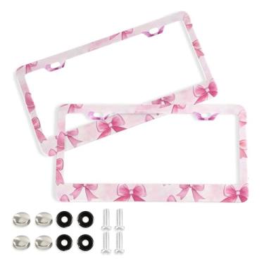 Imagem de SEHANY Lindas molduras de placa de licença de arco rosa, capas de moldura de alumínio à prova de ferrugem com orifícios elípticos e parafusos, serve para acessórios de carro de tamanho padrão de