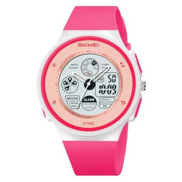 Imagem de Tomvorks 2346 Dual Time Cronômetro Alarme Diário Semana Display Relógio Digital Com EL Light 50M WR para Turnos Noturnos ou Atividades Ao Ar Livre (Rosa Vermelha)