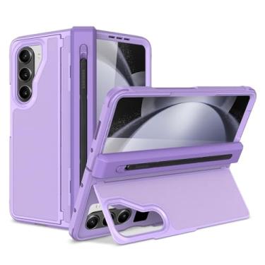 Imagem de Miimall Capa para Samsung Galaxy Z Fold 5 com suporte para caneta e caneta, tela de vidro e suporte flip, corpo inteiro, ultrafina, à prova de choque, proteção de dobradiça, suporte leve para Galaxy Z