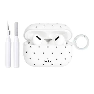 Imagem de inewateri Capa compatível com Airpods Pro 2 (2022)/Airpods Pro 1ª geração (2019) com kit de limpeza, lindo design de estética de bolinhas, capa de chaveiro à prova de choque para meninas e mulheres