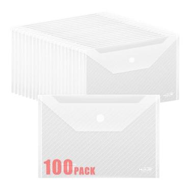 Imagem de WORPSON Pacote com 100, envelopes de plástico – Pastas de arquivo reutilizáveis transparentes à prova d'água para documentos, recibos, fotos e uso no escritório/escola (100)