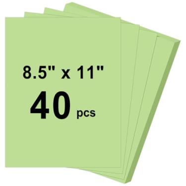 Imagem de Cartolina de 40 folhas, 8,5 x 11, cartão verde claro de 29,5 kg, papel de construção, papel grosso para impressão, pintura, confecção de cartões, material escolar infantil, decorações de festa