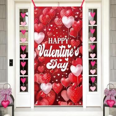 Imagem de Bolisom Decoração de capa de porta de frente feliz dia dos namorados, corações vermelhos amor bolinhas balão decorativo fundo banner, aniversário romântico casamento interior exterior decoração de