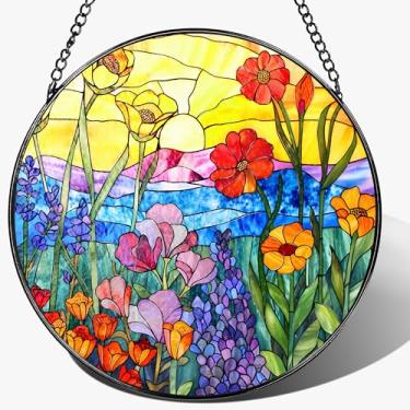 Imagem de Enfeite de vitral de 20 cm, pendurado em vitrais, decoração de janela, decoração de casa, ornamento de flores silvestres | Dia das Mães, aniversário, Natal, presentes de inauguração de casa