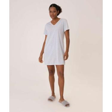 Imagem de Camisola Estampa Poá Recorte Renda Marisa-02054, Azul, G