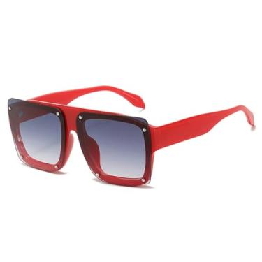 Imagem de Óculos de Sol Femininos com Lentes Degradê UV400 Estilo Vintage Masculino com Rebites e Design Punk (Degradê Vermelho e Cinza)
