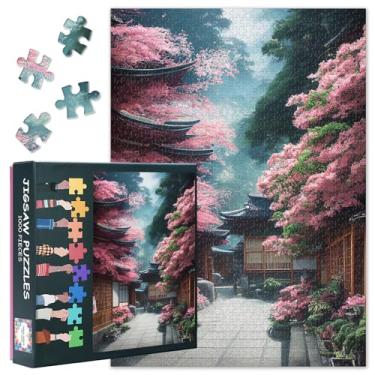 Imagem de Quebra-cabeças para adultos 1000 peças - Quebra-cabeça com tema flor de cerejeira (27,5 x 19,7 polegadas), quebra-cabeça desafiador floresta para adultos, jogo familiar para homens e mulheres