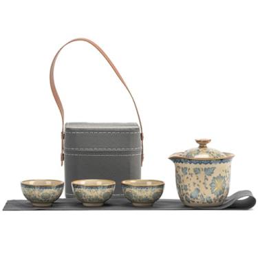 Imagem de Conjunto de chá de gongfu chinês de porcelana, conjunto de bule de chá e copo de Kungfu portátil para casa, escritório, ao ar livre, acampamento e hotel