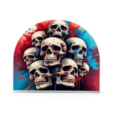 Imagem de JUZIHAI Suporte de guardanapo de caveira para mesa dispensador de guardanapo de acrílico para mesa suporte de lenços independente para cozinha sala de jantar bar festa decoração de casa