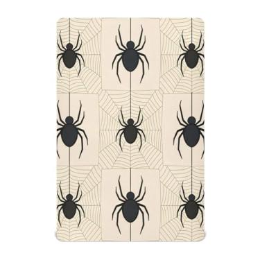 Imagem de JUZIHAI Lençol de berço de Halloween para meninos e meninas, aranhas de Halloween, macio, elástico, respirável, capa de colchão para berço padrão e cama infantil, 132 x 71 cm