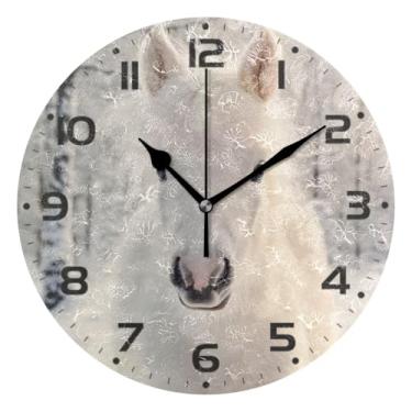 Imagem de JUZIHAI Relógio de parede com cavalo fofo, silencioso, sem tique-taque, redondo, operado por bateria, fácil de ler, relógio decorativo de parede para casa, cozinha, sala de estar, quarto, escritório