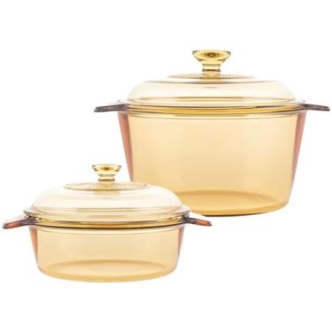 Imagem de Conjunto de panelas de cerâmica de vidro 1L + 3L – panelas de vidro transparente resistente ao calor para uso em fogão, forno, micro-ondas e lava-louças