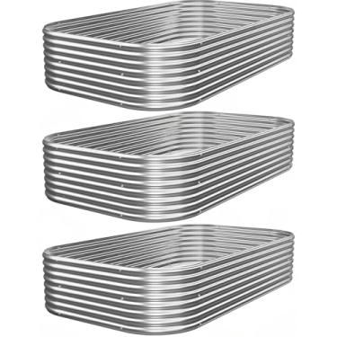 Imagem de Mostmahes 3 peças, cama de jardim elevada galvanizada de 1,2 x 6 m, cama de jardim de metal para vegetais, caixa de jardim acima do solo para flores, canteiros elevados de aço para jardinagem