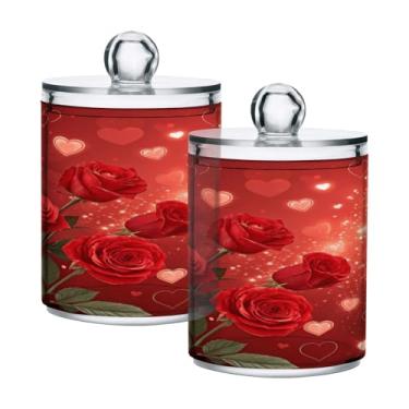Imagem de Qilmy Qtip Suporte de 400 ml, frasco de plástico transparente para boticário de rosas do Dia dos Namorados com tampa, dispensador de recipiente de banheiro para bola de algodão, cotonete, fio dental