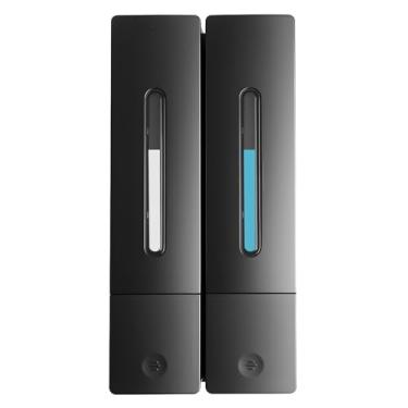 Imagem de Dispensador de xampu e condicionador de parede de 2 câmaras, dispensador de sabão de banho recarregável de 800 ml com instalação sem broca, ideal para banheiro, casa e hotel (preto)