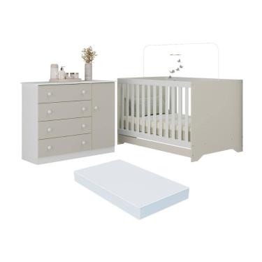 Imagem de Berço Americano 3 em 1 com Colchão Incluso e Cômoda 1 Porta 4 Gavetas Encanto Multimóveis MP4695