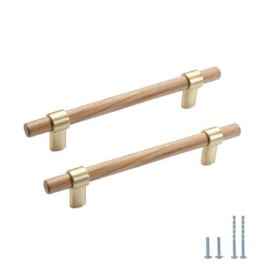 Imagem de Evionlin 6 peças 12,8 cm ouro cinza madeira cilíndrica longa nogueira madeira liga de zinco puxadores de gaveta puxadores de gaveta