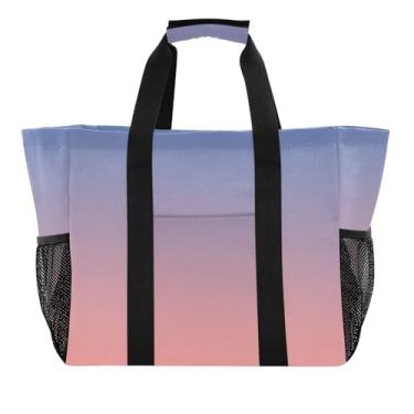 Imagem de ODAWA Bolsa de praia de lona à prova d'água gradiente rosa azul para férias e natação, bolsa esportiva dobrável para viagens à praia