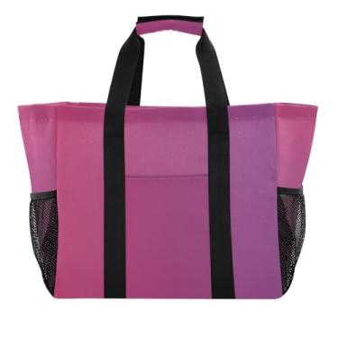 Imagem de ODAWA Bolsa de praia de lona resistente à água gradiente roxo para academia e uso diário, bolsa dobrável reutilizável para viagens