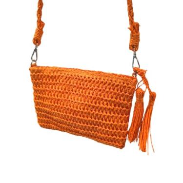 Imagem de Bolsa Artesanal Lateral Feminina em Material Sintético, Laranja, 24x17x2cm, com Alça Ajustável e Forro Interno, para Dia a Dia, Praia e Festa