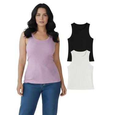 Imagem de Kit Com 2 Regatas Ribana Feminina Preta+Branca-Feminino