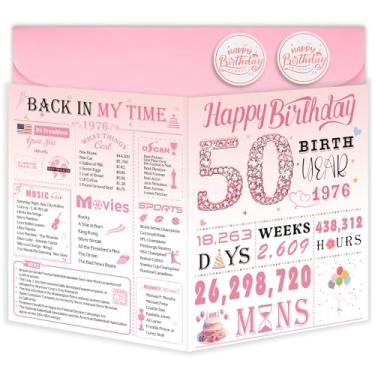 Imagem de OLOSONG Cartão de aniversário de 50 anos para mulheres, decoração de 50 anos, ideia de presentes de aniversário de 50 anos, cartões comemorativos para esposa, mãe, tia, filha, amiga, irmã, seu, dela