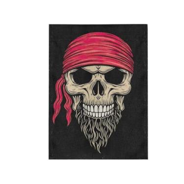 Imagem de Bandeiras de caveira pirata pretas pequenas bandeiras externas de 30 x 45 cm verticais de dupla face para decoração externa