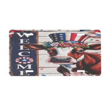 Imagem de Placa de matrícula de vaca Highland de madeira para frente do carro placas de carro metal de alumínio adequado para caminhão placa de porta de carro bar café acessórios automotivos para homens